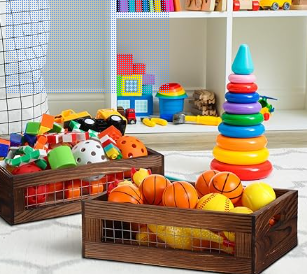 FillTouch 4 Pieces Wooden Nesting Countertop Basket 4 Sizes Wooden Storage Box with Handle and Wire Multifunctional Wooden Storage Box for Fruit & Vegetable Kitchen Cabinet Bathroom (Walnut, S)