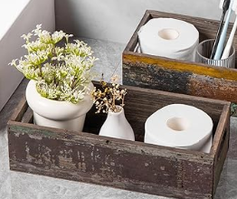 TIMRIS Farmhouse Aged Wooden Organizer, Rustic Style Bathroom Decor Box, Decorative Toilet Basket, Pretty Hips, Solid Reclaimed Wood Organizer with Handle (Random)